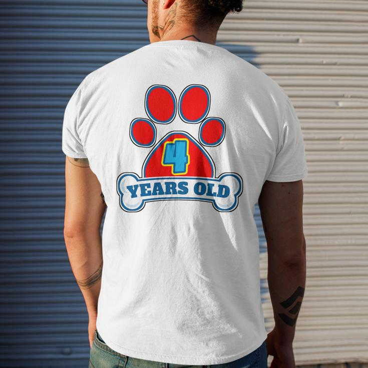 Kids 4 Year Old 4Th Birthday Paw Themed Party Gift Boys Girls Mens Back Print T-shirt Gifts for Him
