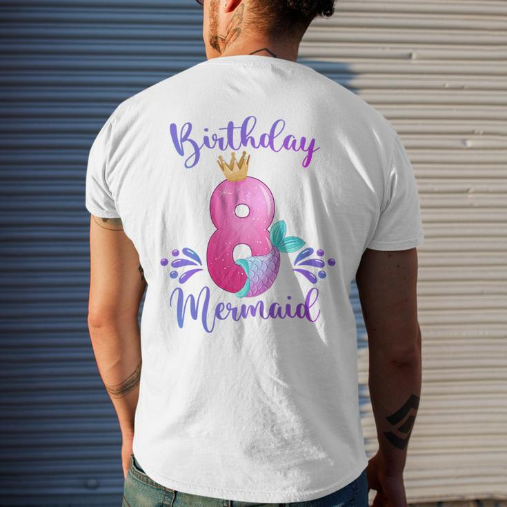 Kids Girls 8Th Birthday Mermaid Birthday Party 8 Years Old Fish Mens Back Print T-shirt Gifts for Him