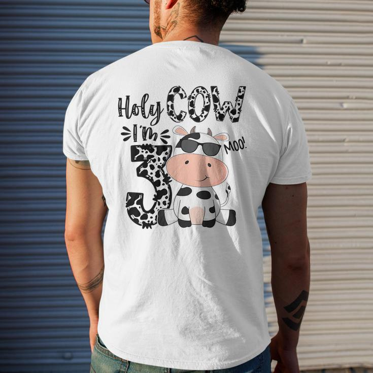 Kids Holy Cow Im 3 Birthday Boy 3Rd Cow Farm Animals Bday Mens Back Print T-shirt Gifts for Him