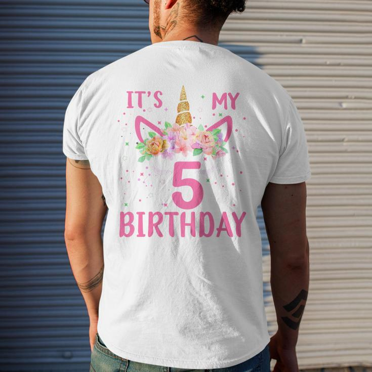 Kids Its My 5Th Birthday Unicorn Lover Kid 5 Years Old Birthday Mens Back Print T-shirt Gifts for Him
