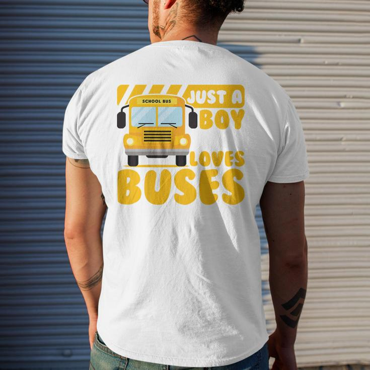 Kids School Bus Boys Funny Just A Boy Who Loves Buses Mens Back Print T-shirt Gifts for Him