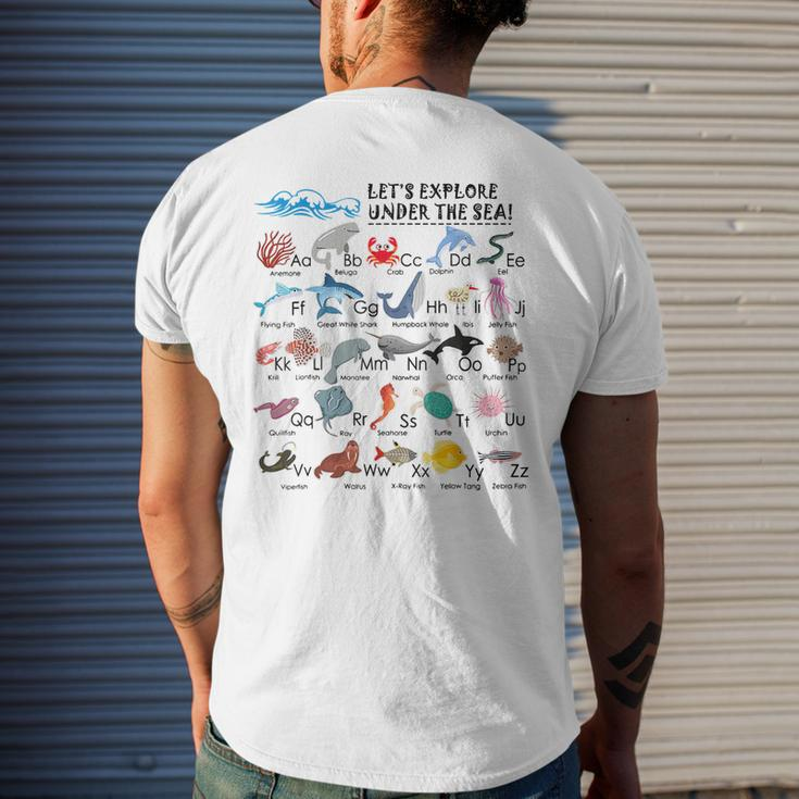 Kids Under The Sea Ocean Animals Name Learn Abcs Alphabet Mens Back Print T-shirt Gifts for Him