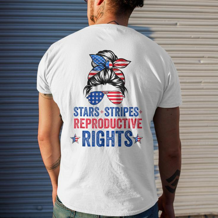 Messy Bun American Flag Stars Stripes Reproductive Rights Mens Back Print T-shirt Gifts for Him