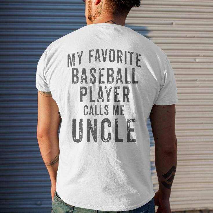 My Favorite Baseball Player Calls Me Uncle Vintage Design Mens Back Print T-shirt Gifts for Him