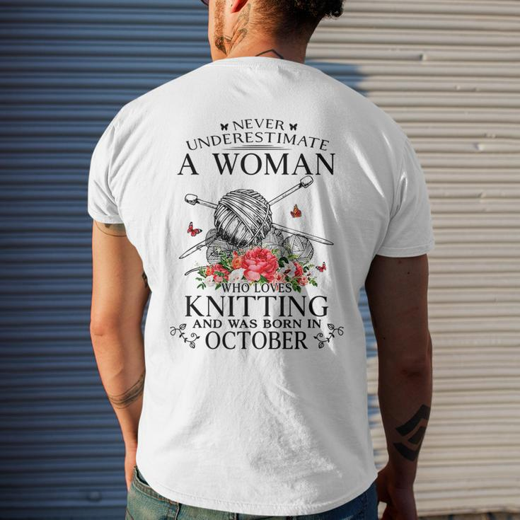 Never Underestimate A Girl Who Loves Knitting Born October Mens Back Print T-shirt Gifts for Him