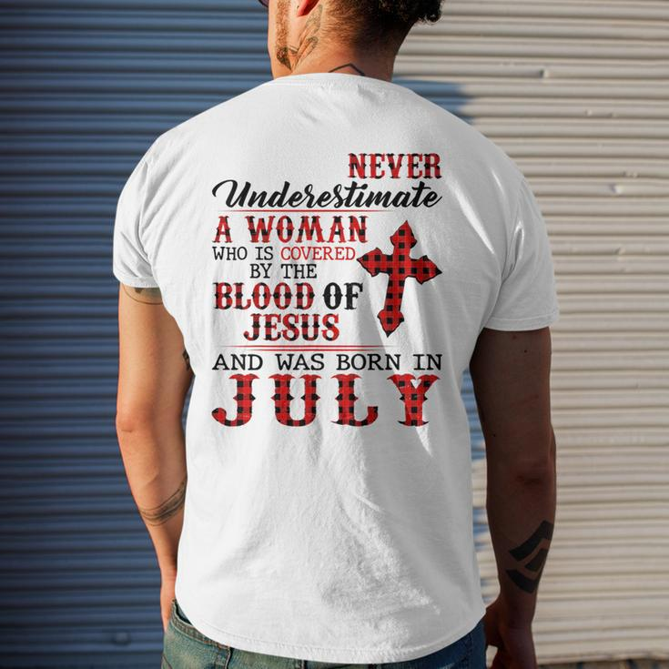 Never Underestimate A Woman Was Born In July Birthday Mens Back Print T-shirt Gifts for Him