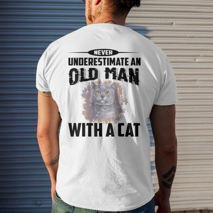 Never Underestimate An Old Man With British Shorthair Cat Old Man Funny Gifts Mens Back Print T-shirt Gifts for Him