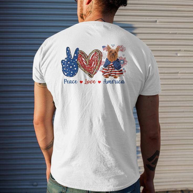 Peace Love Silky Terrier Dog Patriotic America Flag 4Th July Mens Back Print T-shirt Gifts for Him