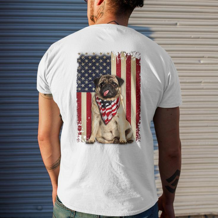 Pug American Flag 4Th Of July Independence Men's Back Print T-shirt Gifts for Him