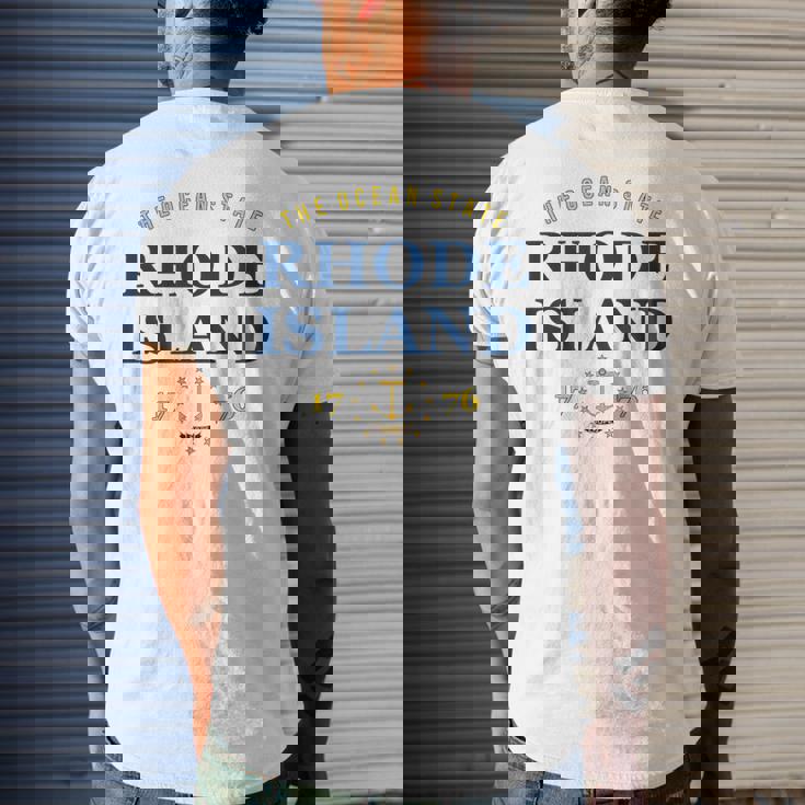 Rhode Island Pride State Flag Native Ocean State Mens Back Print T-shirt Gifts for Him