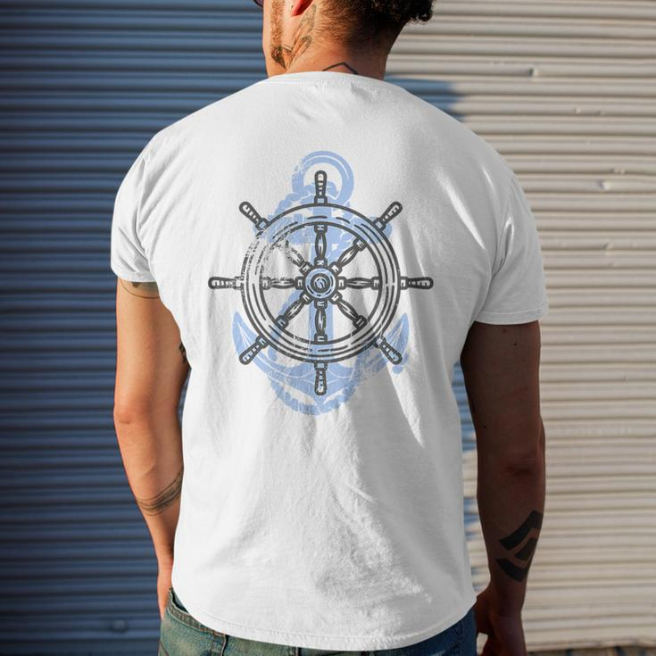 Rudder Anchor Sring Wheel Sailing Boat North Maritime Mens Back Print T-shirt Gifts for Him