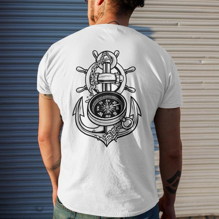 Sailing Boat Captain Sring Wheel Compass Anchor Mens Back Print T-shirt Gifts for Him
