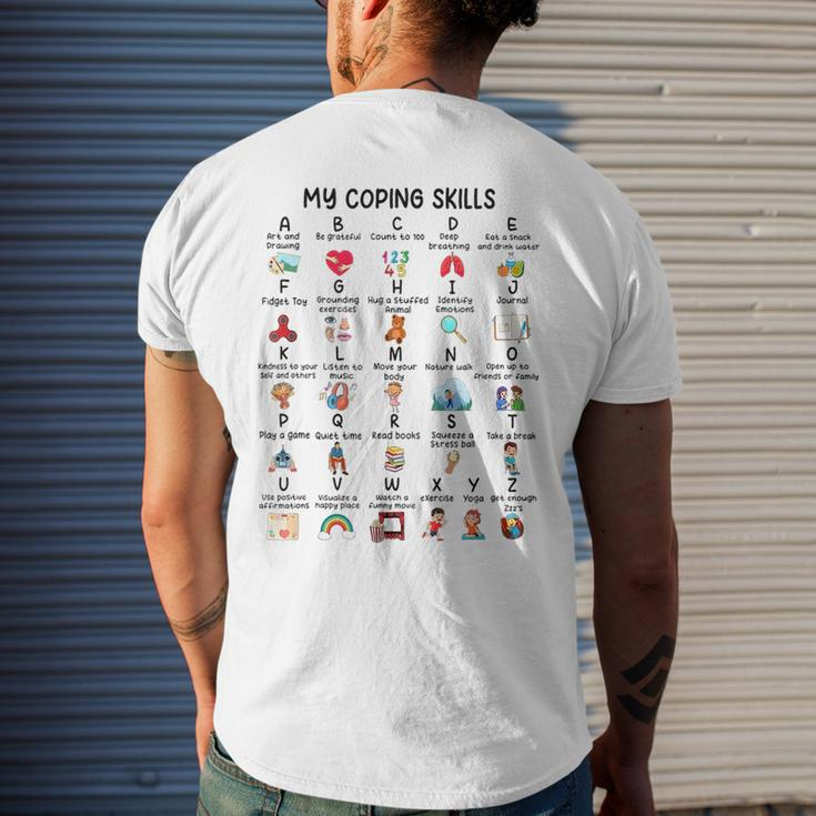 School Counselor My Coping Skills Alphabet Mental Health Mens Back Print T-shirt Gifts for Him