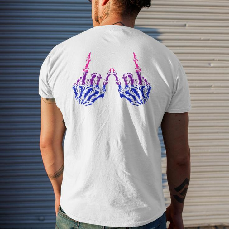 Skeleton Rock Hand Lgbt-Q Cool Bisexual Pride Color Bi Flag Mens Back Print T-shirt Gifts for Him