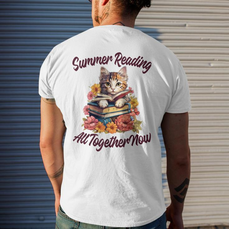 Summer Reading All Together 2023 Cat Books Now Library Mens Back Print T-shirt Gifts for Him