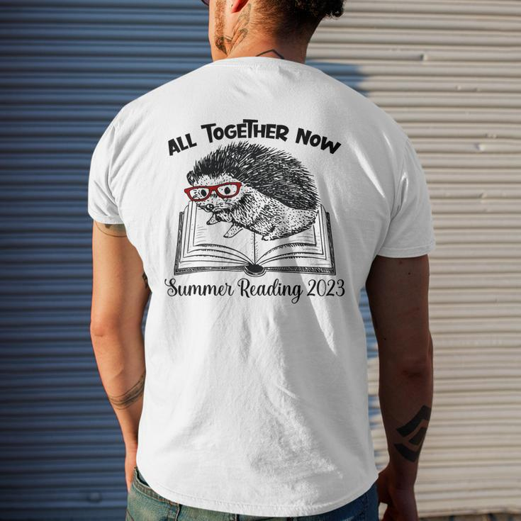 All Together Now Summer Reading 2023 Hedgehog Book Lover Men's Back Print T-shirt Gifts for Him