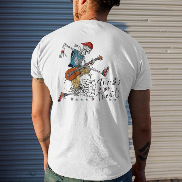 Trick Or Treat Skeleton Guitar Guy Rock Band Halloween Men's T-shirt Back Print Gifts for Him