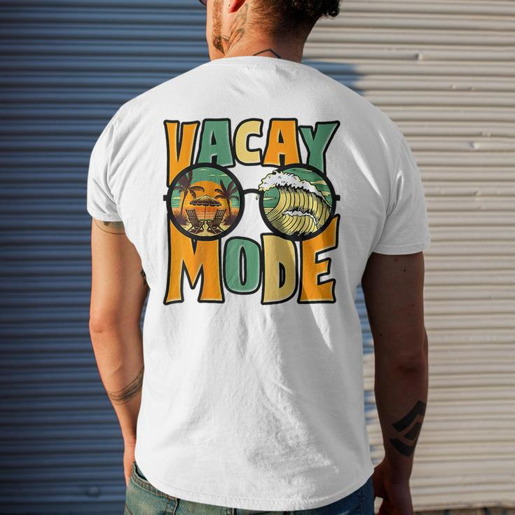 Vacay Mode Vintage Sunset Beach Retro Summer Vibes Raglan Mens Back Print T-shirt Gifts for Him