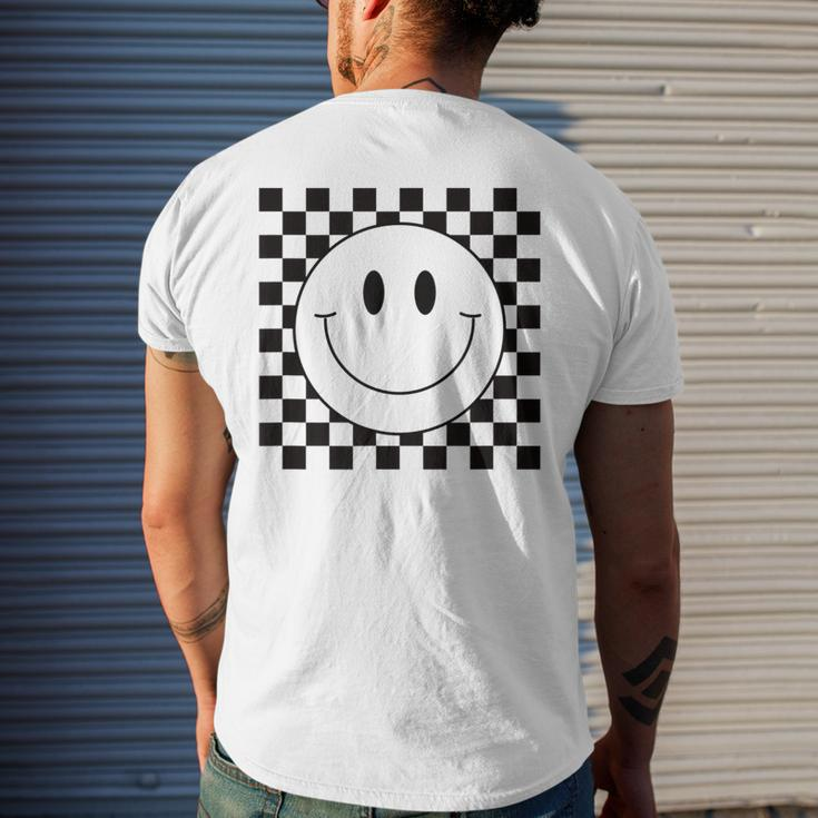 Yellow Smile Face Cute Checkered Pattern Smiling Happy Mens Back Print T-shirt Gifts for Him