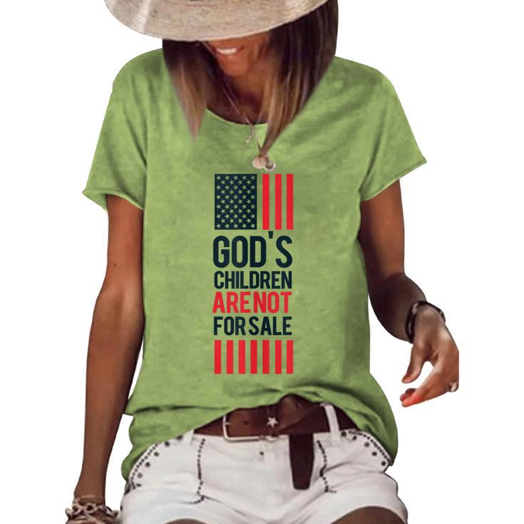 Gods Children Are Not For Sale America Flag Women's Short Sleeve Loose T-shirt