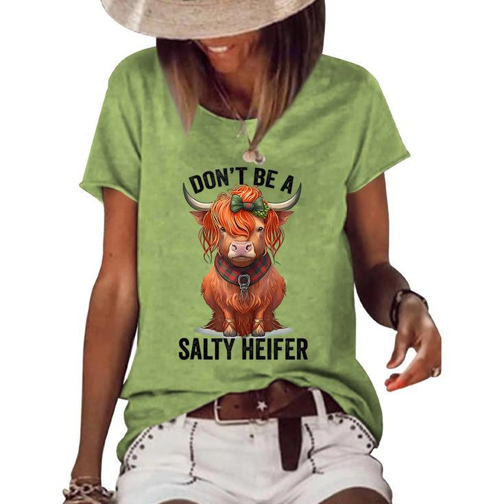 Dont Be A Salty Heifer  Cow Lover Vintage Farm Cow Women's Short Sleeve Loose T-shirt