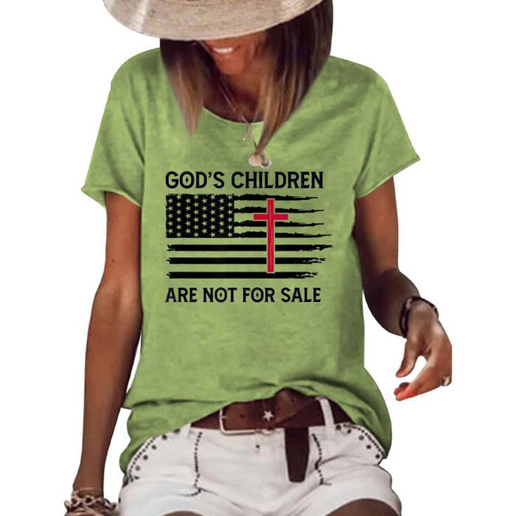 Gods Children Are Not For Sale American Flag Men Women  Women's Short Sleeve Loose T-shirt
