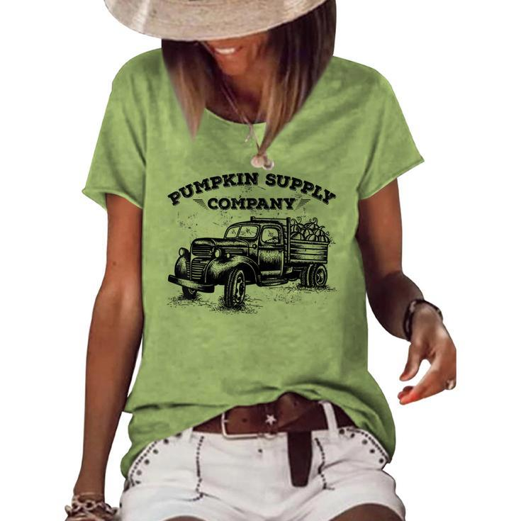 Pumpkin Old Truck Vintage Antique Fall Season For Women's Loose T-shirt