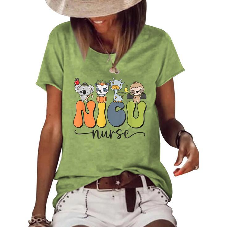 Retro Halloween Nicu Nurse Dinosaur Neonatal Icu Pumpkin Women's Loose T-shirt