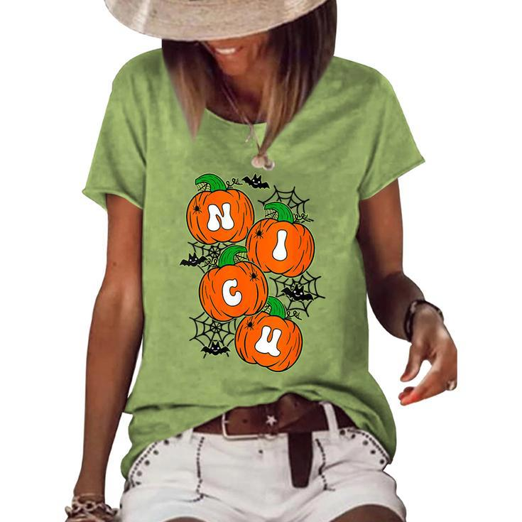 Retro Halloween Nicu Nurse Pumpkin Spooky Vibes Fall Vibes Women's Loose T-shirt