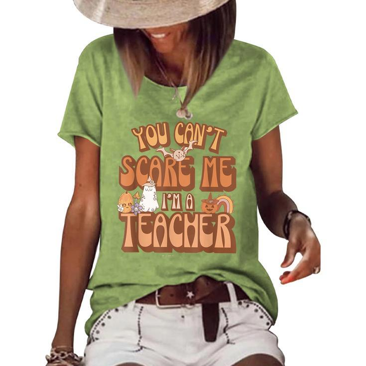 Retro Halloween You Cant Scare Me Im A Teacher Women  Halloween Gifts Women's Short Sleeve Loose T-shirt
