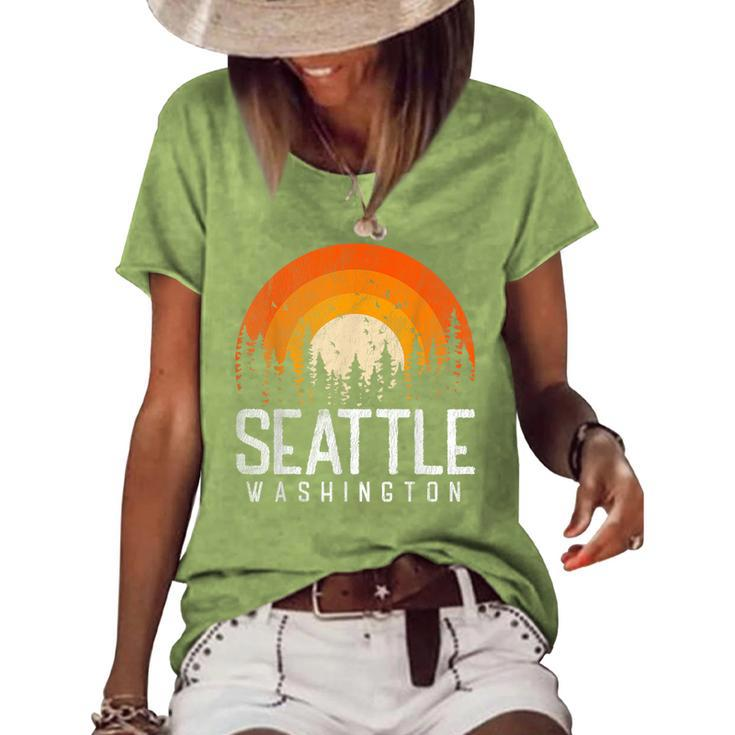 Seattle Washington Wa  Retro Vintage 70S 80S 90S Gift Women's Short Sleeve Loose T-shirt