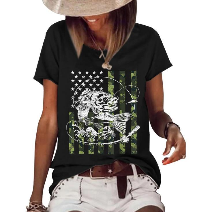 Camouflage American Flag Fishing Gifts For Men Women Boys  Fishing Gifts Women's Short Sleeve Loose T-shirt