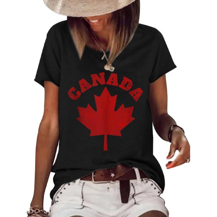 Canada Vintage Canadian Flag Leaf Maple Men Women Retro Gift  Canada Funny Gifts Women's Short Sleeve Loose T-shirt