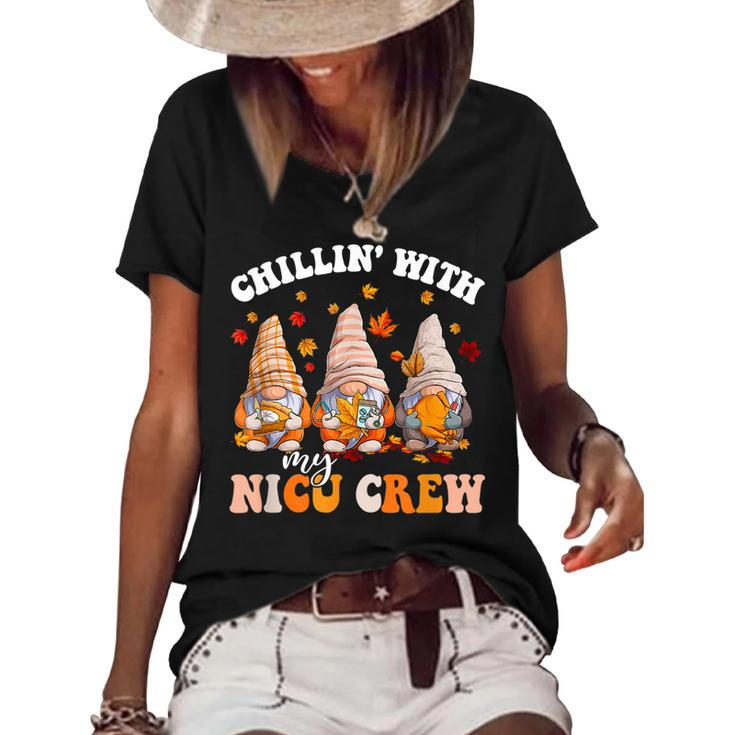 Chillin' With My Gnomies Nicu Crew Fall Vibes Autumn Season Women's Loose T-shirt