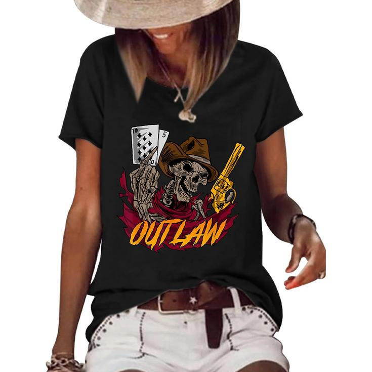 Cowboy Skull Dead Revolver Skeleton Cool Outlaw Gift Idea Women's Short Sleeve Loose T-shirt