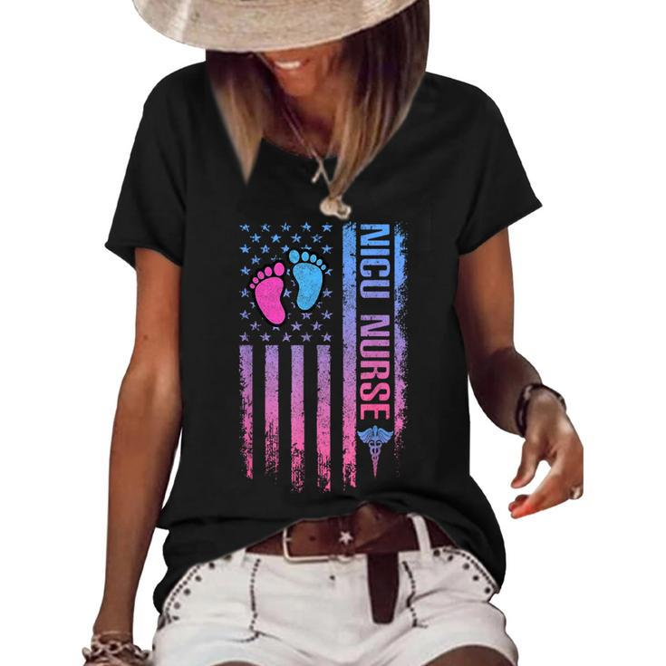 Cute American Flag Patreotic Nicu Nurse Women's Loose T-shirt