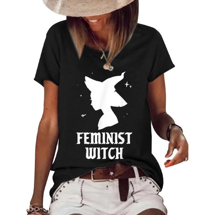Feminist Witch Funny Spooky Vibes Goth Halloween Costume Women's Short Sleeve Loose T-shirt