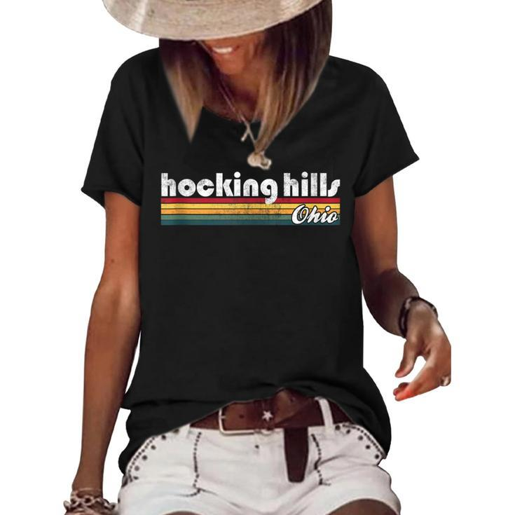 Hocking Hills Ohio Vintage 70S 80S Retro Style Men Women  Ohio Gifts Women's Short Sleeve Loose T-shirt