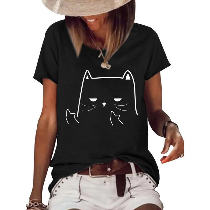 I-Do What I-Want Funny Cat Middle Finger Adult Humour Women's Short Sleeve Loose T-shirt