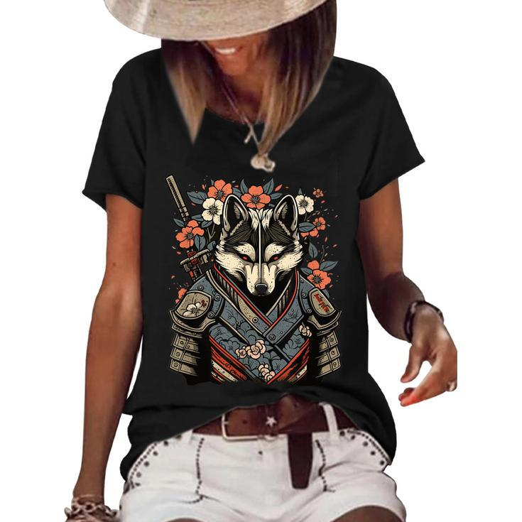 Japanese Samurai Wolf Tattoo Vintage Kawaii Ninja  Gift For Women Women's Short Sleeve Loose T-shirt