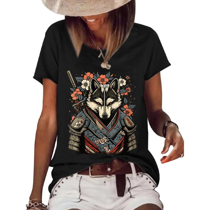 Japanese Samurai Wolf Tattoo Vintage Kawaii Ninja  Gift For Womens Gift For Women Women's Short Sleeve Loose T-shirt