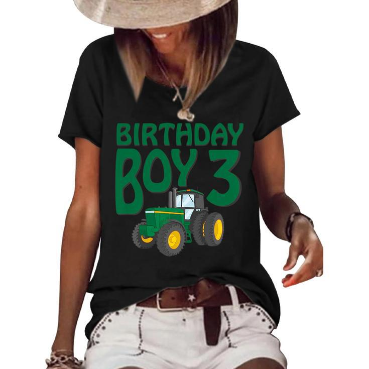 Kids 3Rd Birthday Green Farm Tractor  | Three 3 Year Old Tractor Funny Gifts Women's Short Sleeve Loose T-shirt