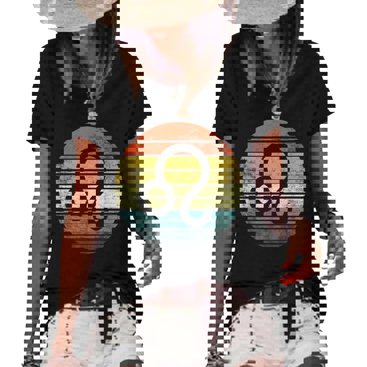 Leo Gifts Funny Retro Sunset Zodiac Sign Birthday Women's Short Sleeve Loose T-shirt