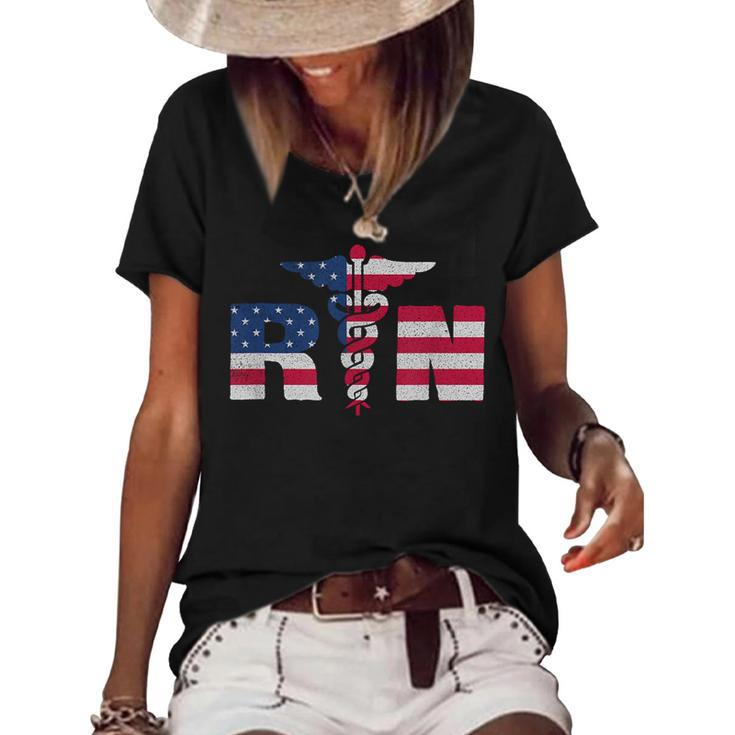 Nurse Appreciation Rn American Flag July 4Th Women's Loose T-shirt