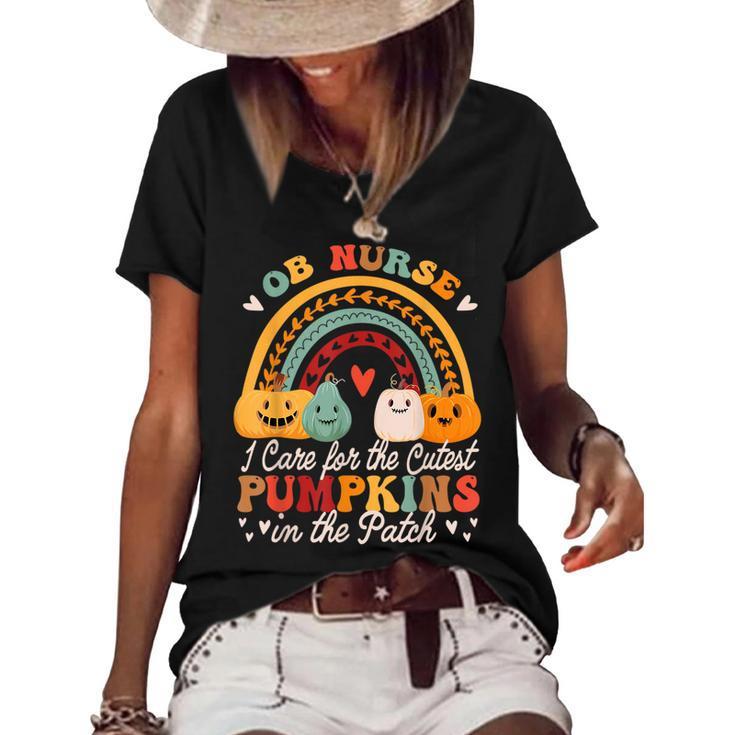 Ob Nurse Cutest Pumpkins In The Patch Groovy Halloween Women's Loose T-shirt