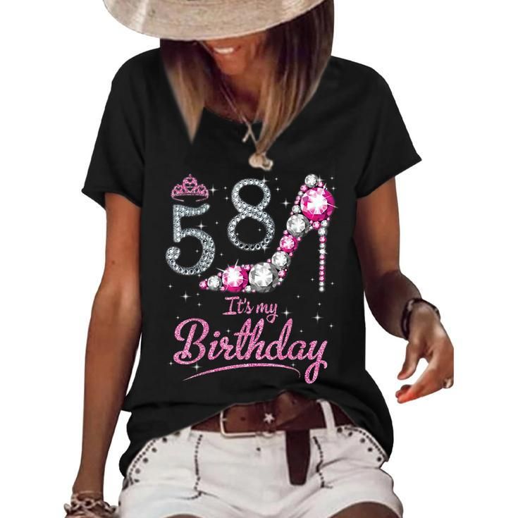 Queen 58 Years Old Its My Birthday Vintage Retro Girl  Retro Gifts Women's Short Sleeve Loose T-shirt