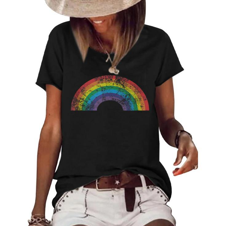 Rainbow  Vintage Retro 80S Style Men Women Gift  Women's Short Sleeve Loose T-shirt