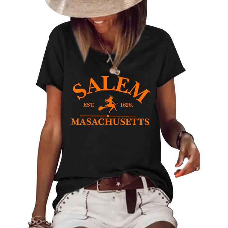 Salem Est 1626 Massachusetts Vintage Halloween Witch Women's Loose T-shirt