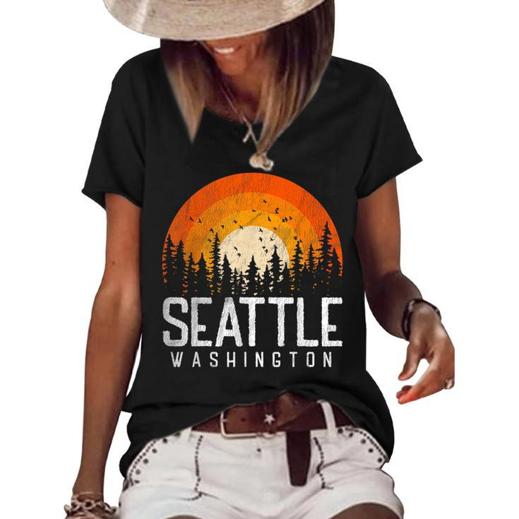 Seattle Washington Wa  Retro Vintage 70S 80S 90S Gift  70S Vintage Designs Funny Gifts Women's Short Sleeve Loose T-shirt