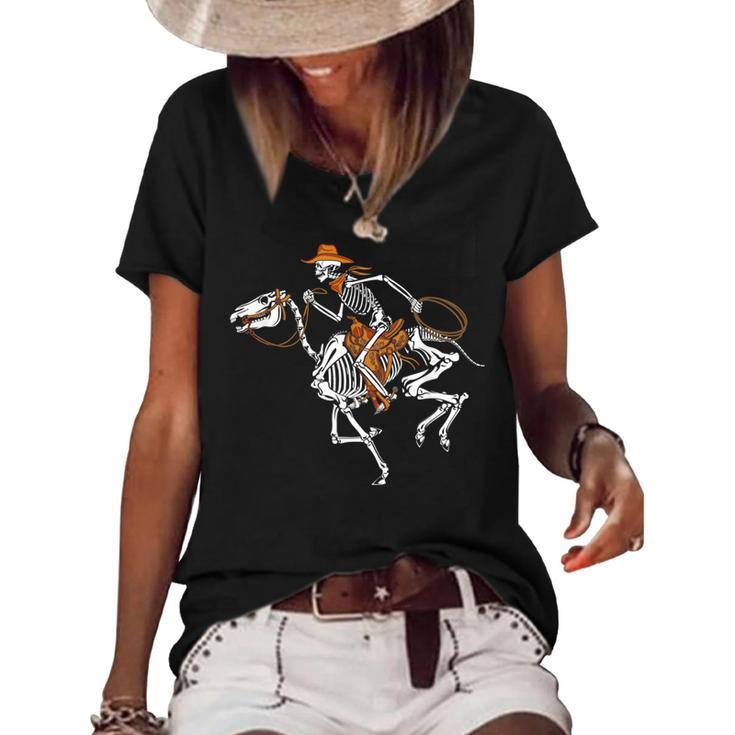 Skeleton Cowboy Riding Horse Halloween Rider Costume Men Women's Short Sleeve Loose T-shirt